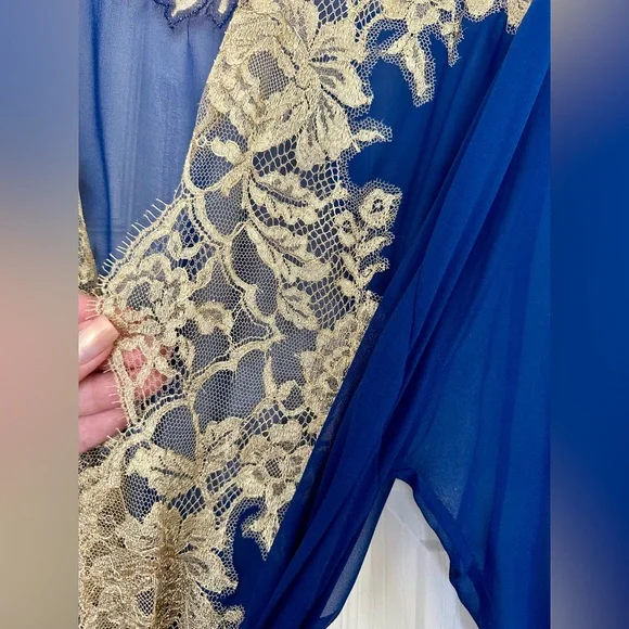 Rosamosario Italian 100% Cobalt Blue Silk Chiffon Long Robe “Riviera Bonjour” - Picture 7 of 14